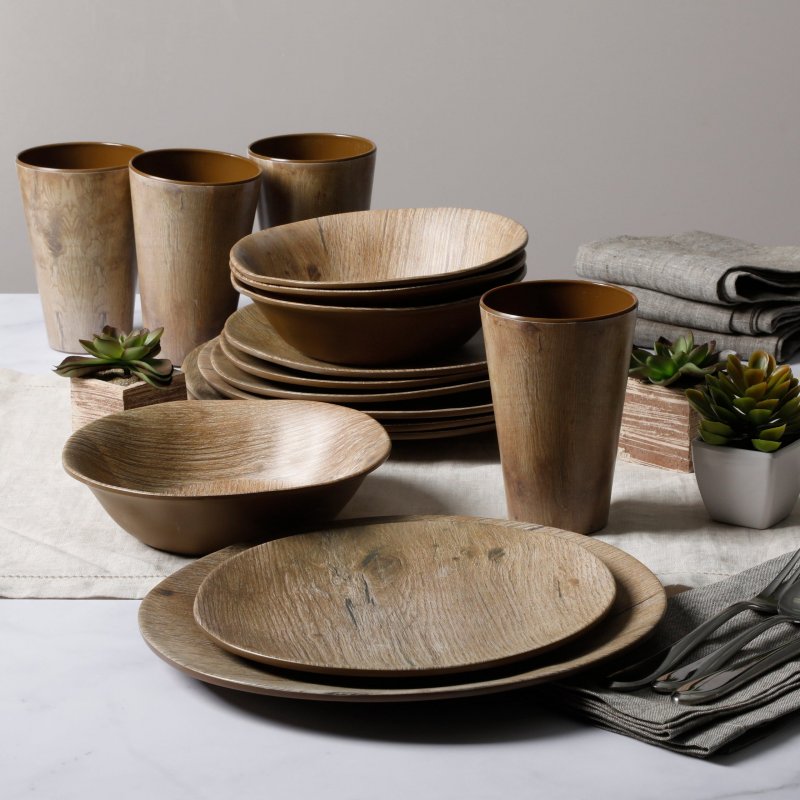 Woodlands Round 16-Piece Melamine Dinnerware Set