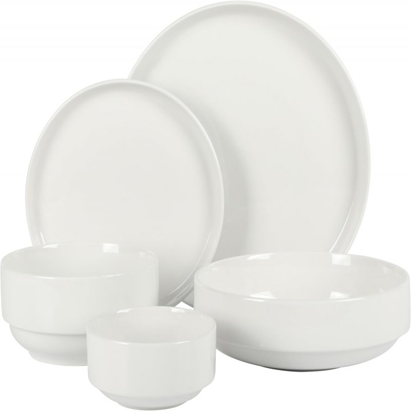 Rothernberg Stackable 40 Piece, Service for 8, White Porcelain Plates and Bowls Set
