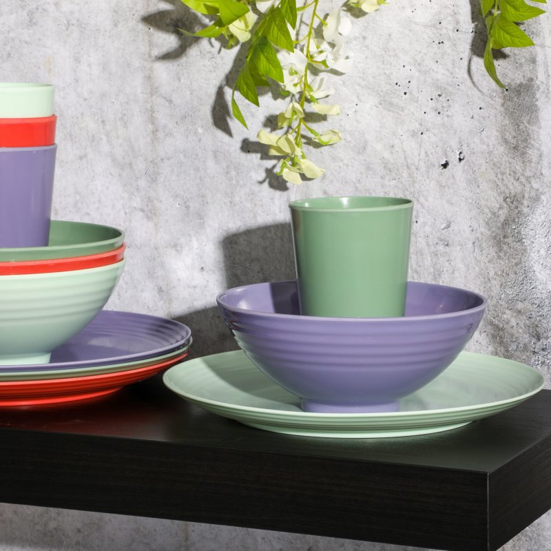 Zelly 12-Piece Coupe Embossed Melamine Dinnerware Set