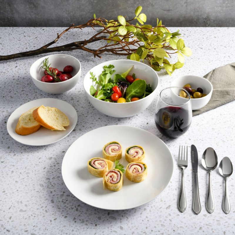 All U Need 60 Piece Plates, Bowls, Glassware, Forks, Spoons, and Knives (Service for 6) Dinnerware Set