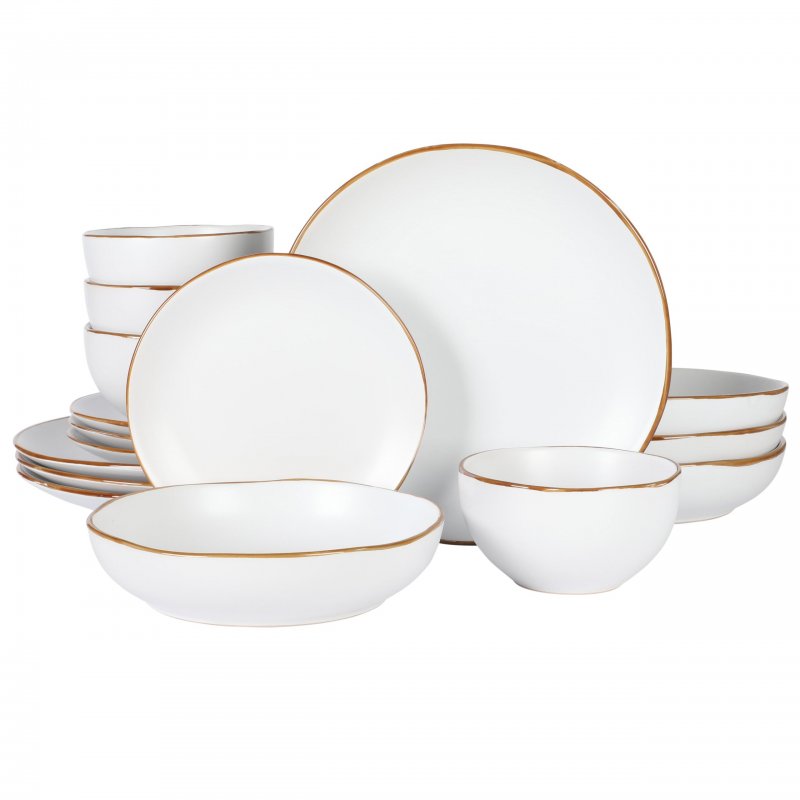 Hazeltine 16 Piece Plates and Bowls Dishes Stoneware Ceramic Dinnerware Set