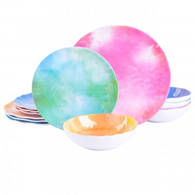 Cinnamon Twist 12-Piece Assorted Color Melamine Dinnerware Set