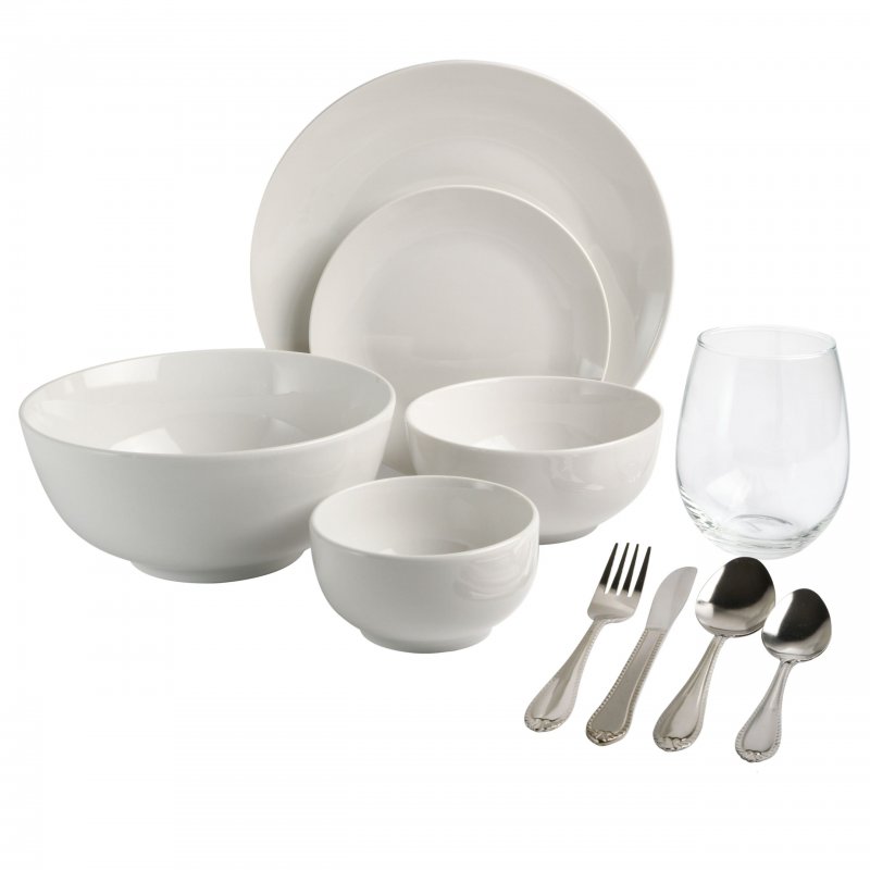 All U Need 60 Piece Plates, Bowls, Glassware, Forks, Spoons, and Knives (Service for 6) Dinnerware Set