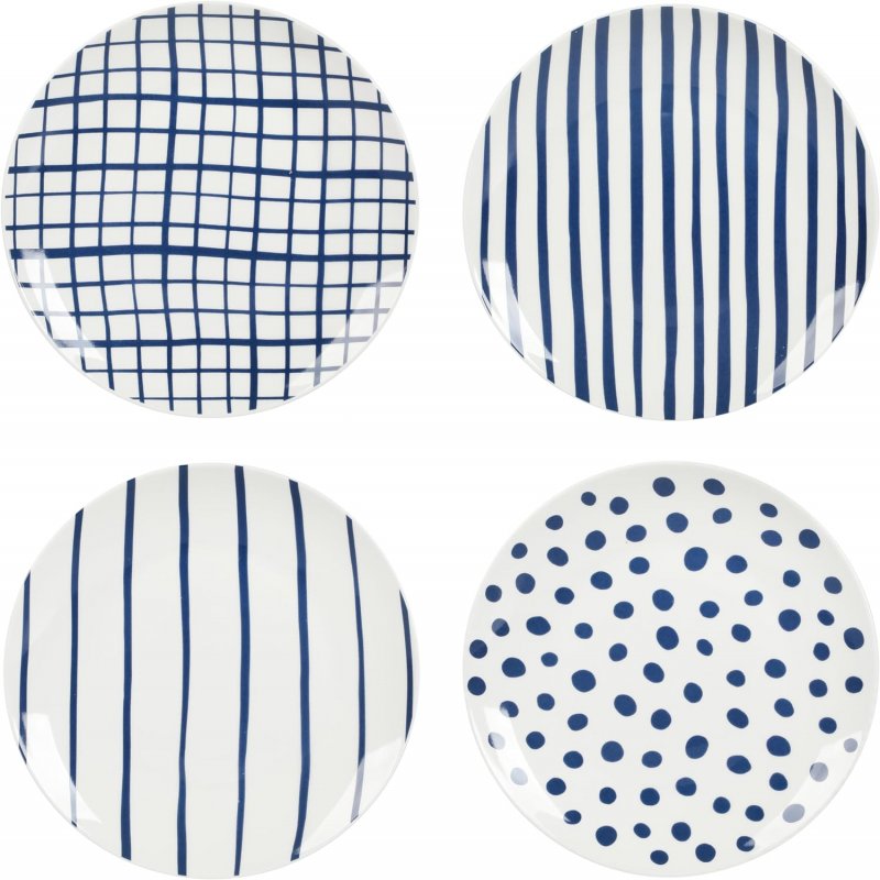 Seaboard Decorated White and Blue Porcelain Plates and Bowls Dinnerware Set