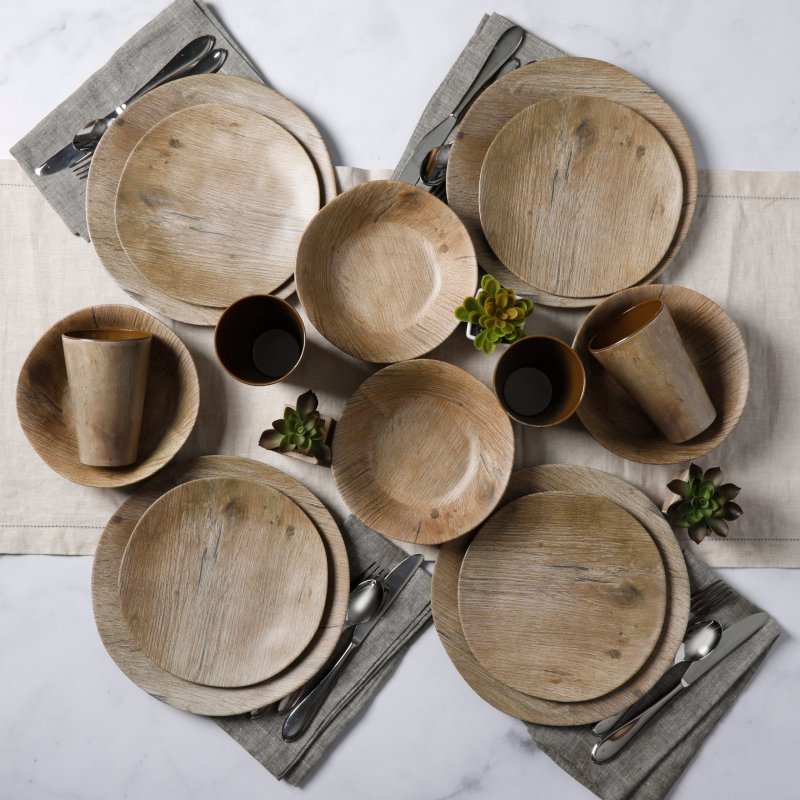 Woodlands Round 16-Piece Melamine Dinnerware Set