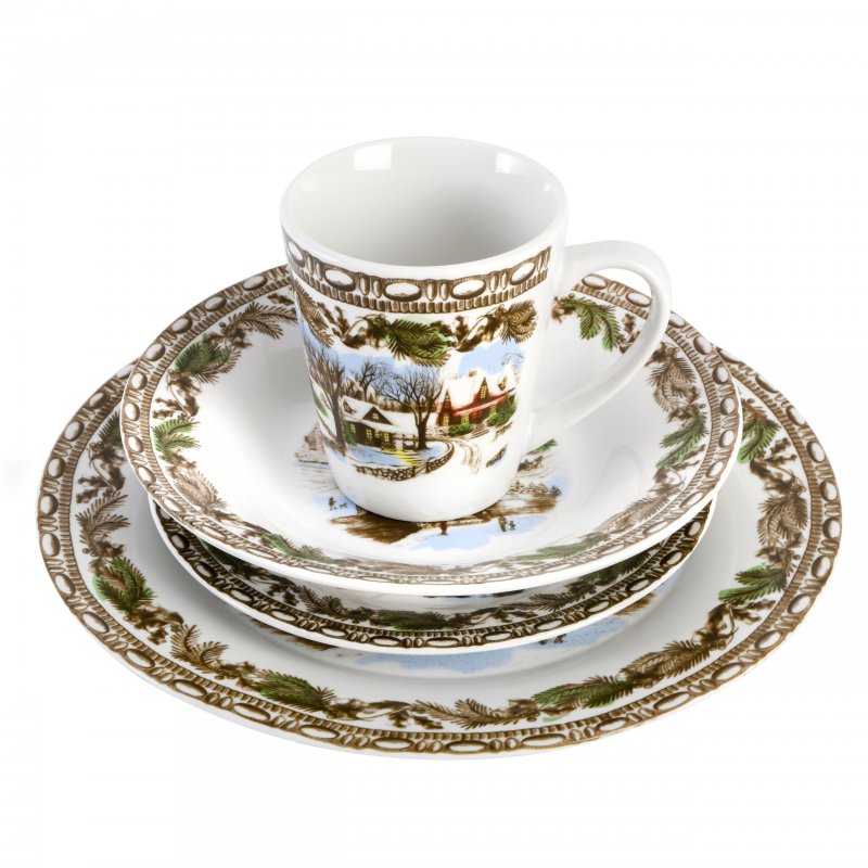 Christmas Toile 16-Piece Dinnerware Set
