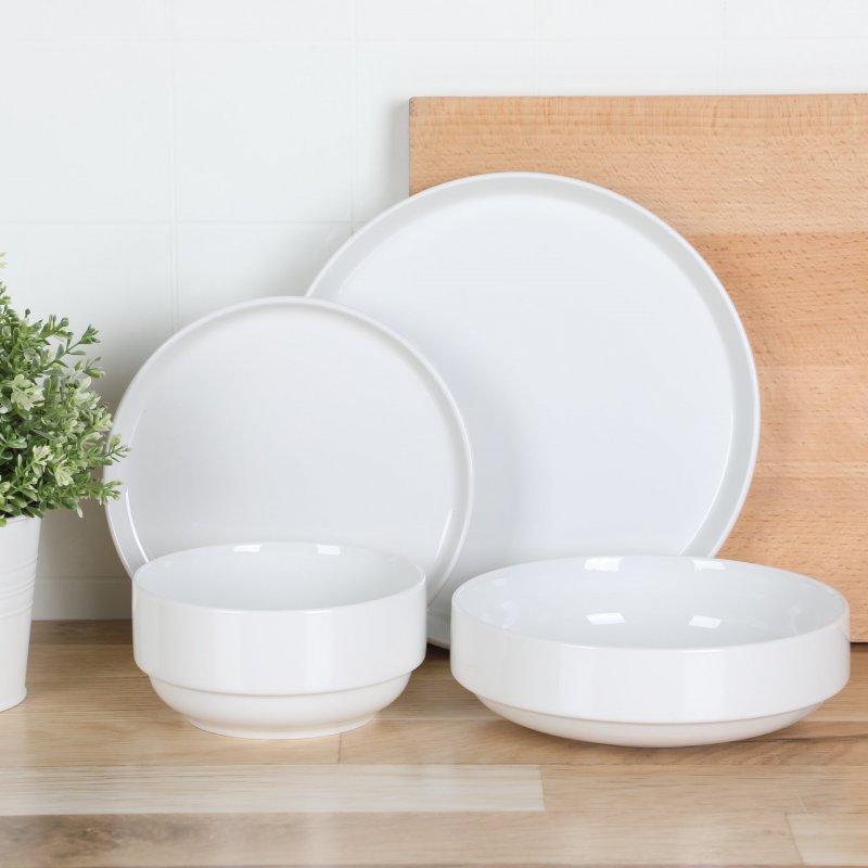 Rothernberg 16 Piece Stackable Porcelain Plates and Bowls Dinnerware Set