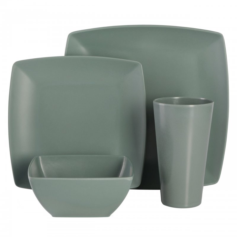 Soho Grayson Square 16-Piece Melamine Dinnerware Set – Green