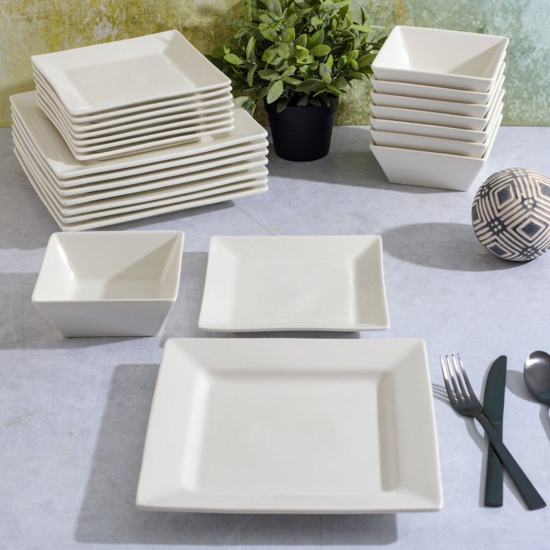 Zen Buffet Hard Square 24-Piece Porcelain Dinnerware Set