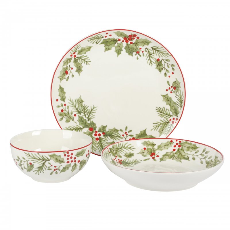 12 Piece Festive Berries Decorated Porcelain Dinnerware Set