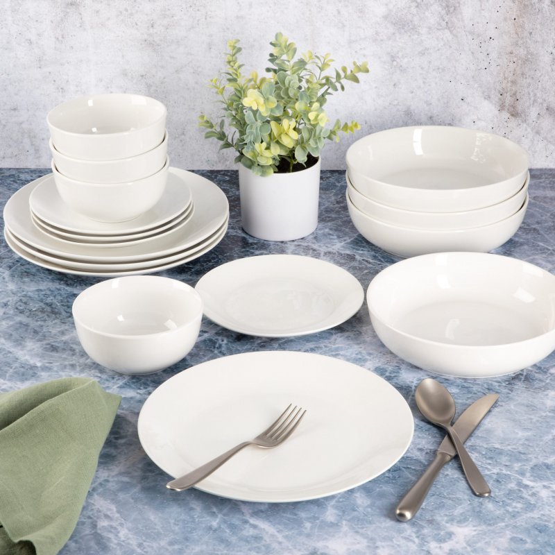 Gracious Dining 16-Piece Double Bowl Porcelain Dinnerware Set