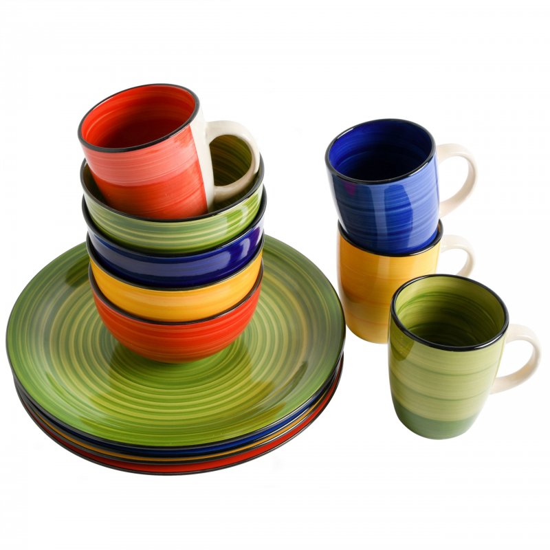 Color Vibes 12-Piece Hand-Painted Stoneware Dinnerware Set