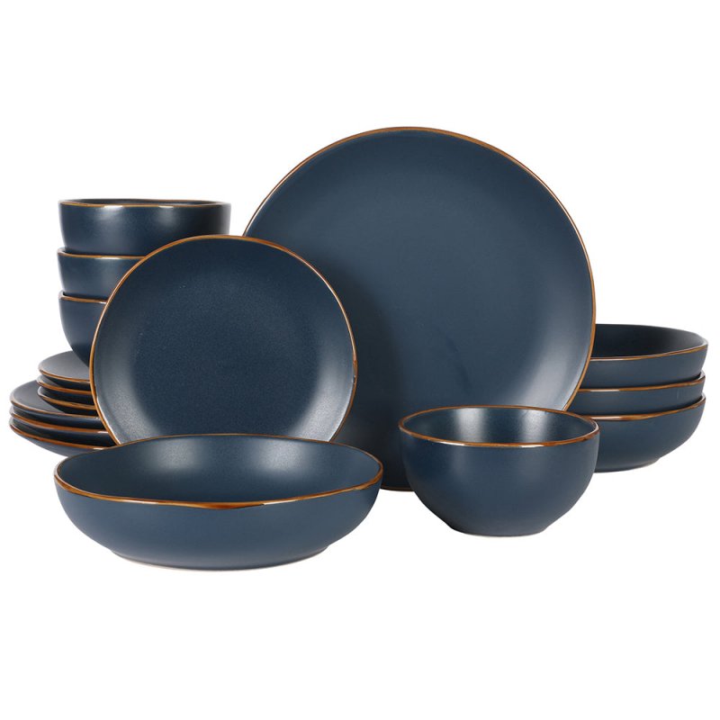 Hazeltine 16 Piece Plates and Bowls Dishes Stoneware Ceramic Dinnerware Set