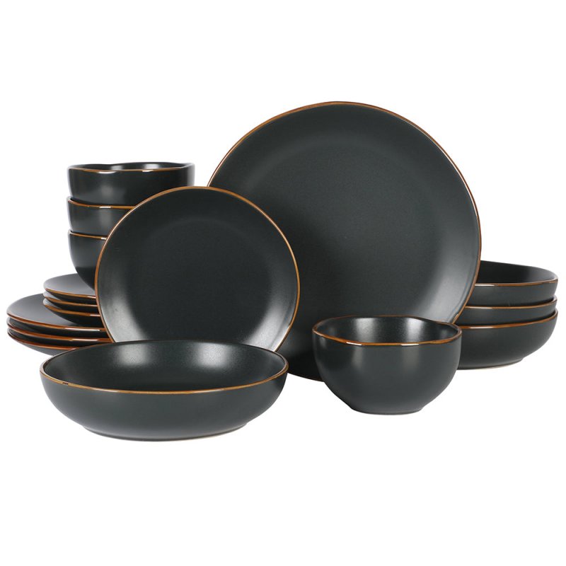 Hazeltine 16 Piece Plates and Bowls Dishes Stoneware Ceramic Dinnerware Set