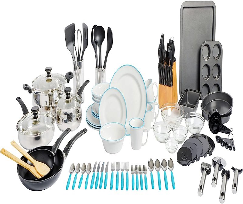 95-Piece Complete Kitchen Starter Kit – Dinnerware, Cookware, Bakeware, Kitchen Tools