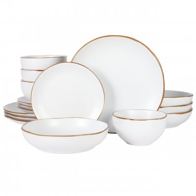 Hazeltine 16 Piece Plates and Bowls Dishes Stoneware Ceramic Dinnerware Set