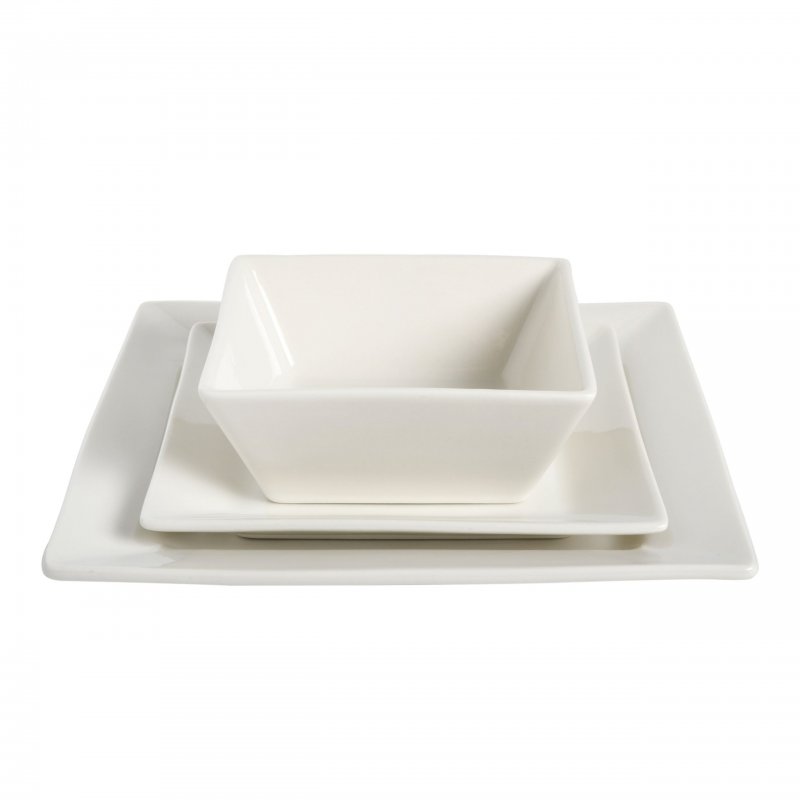 Everyday Hard Square 12-Piece Fine Ceramic Dinnerware Set