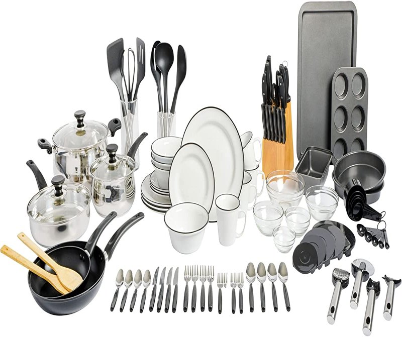 95-Piece Complete Kitchen Starter Kit – Dinnerware, Cookware, Bakeware, Kitchen Tools