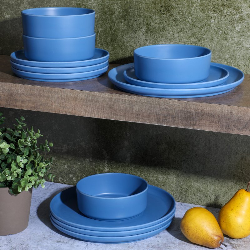 Canyon Crest 12-Piece Stackable Matte Melamine Dinnerware Set