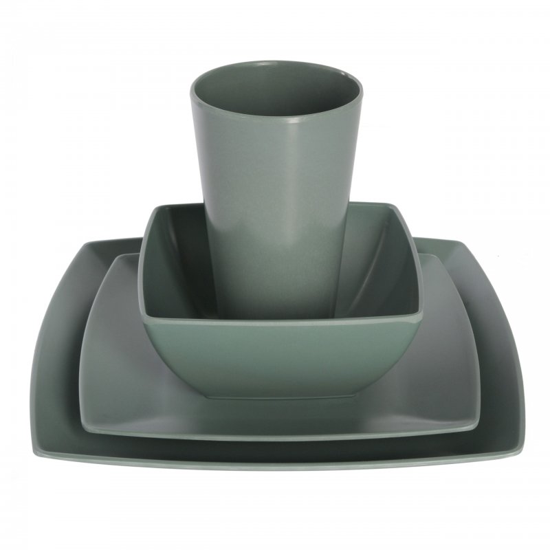 Soho Grayson Square 16-Piece Melamine Dinnerware Set – Green