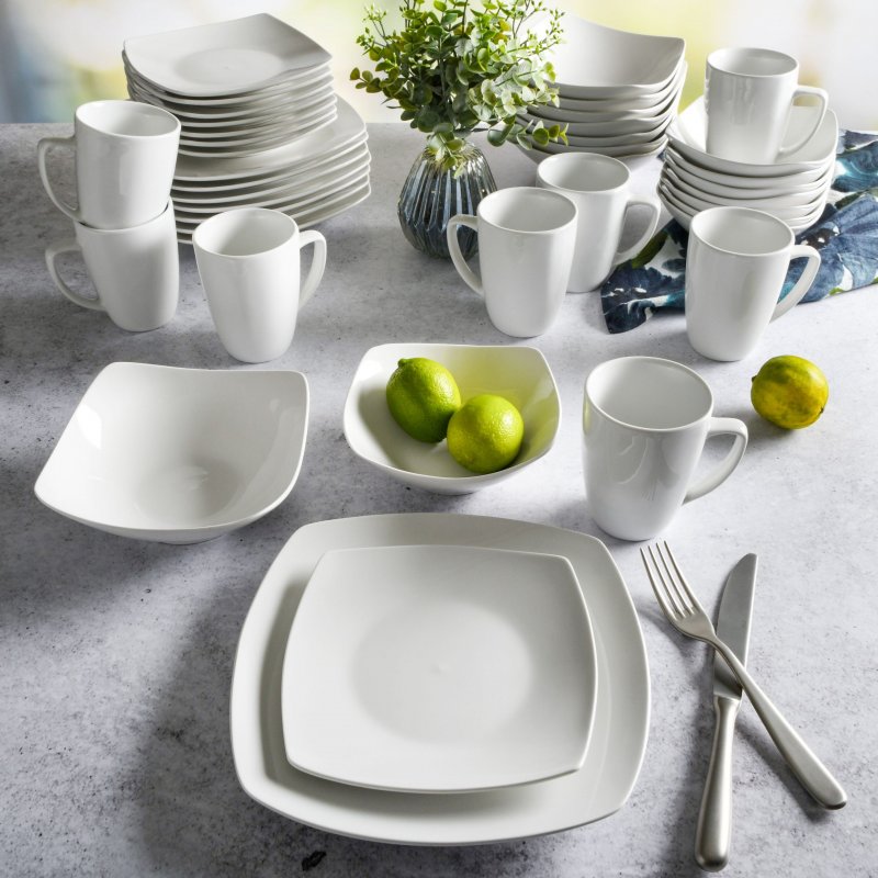 Everyday Square 40-Piece Fine Ceramic Expanded Dinnerware Set