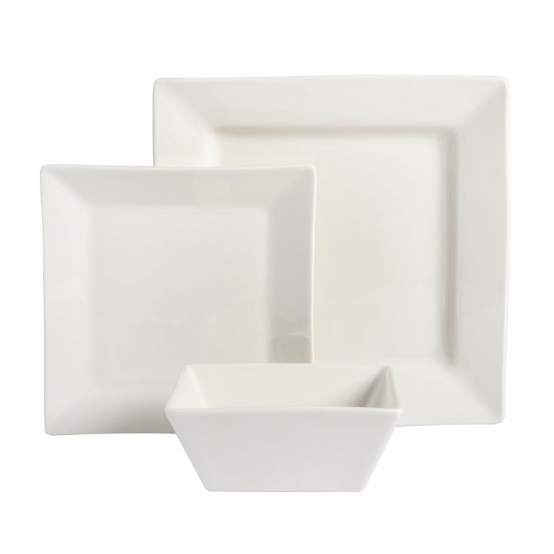 Everyday Hard Square 12-Piece Fine Ceramic Dinnerware Set