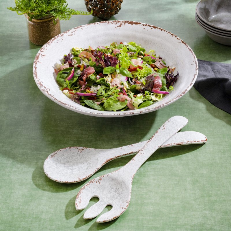 Mauna Melamine 3-Piece 14″ Salad Bowl w/ 2 Servers