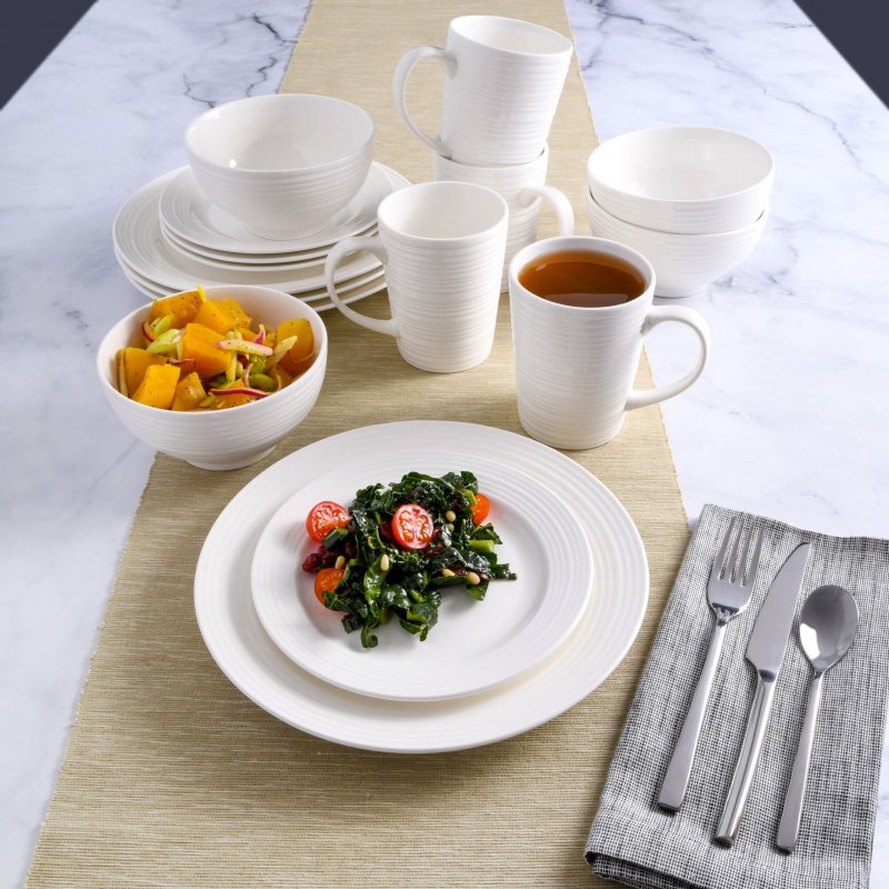 Amelia Court 16-Piece Fine Ceramic Dinnerware Set – White