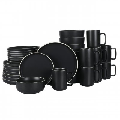 Zuma Nuevo 32 Piece Plates, Bowls, and Mug (Service for 8) Dinnerware Set – Black