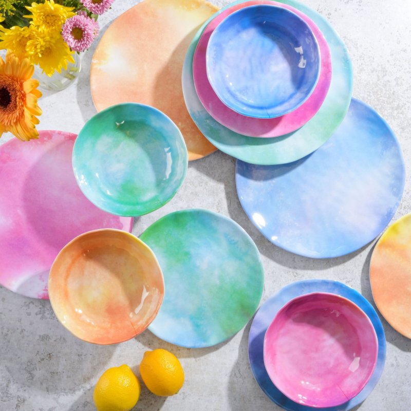 Cinnamon Twist 12-Piece Assorted Color Melamine Dinnerware Set