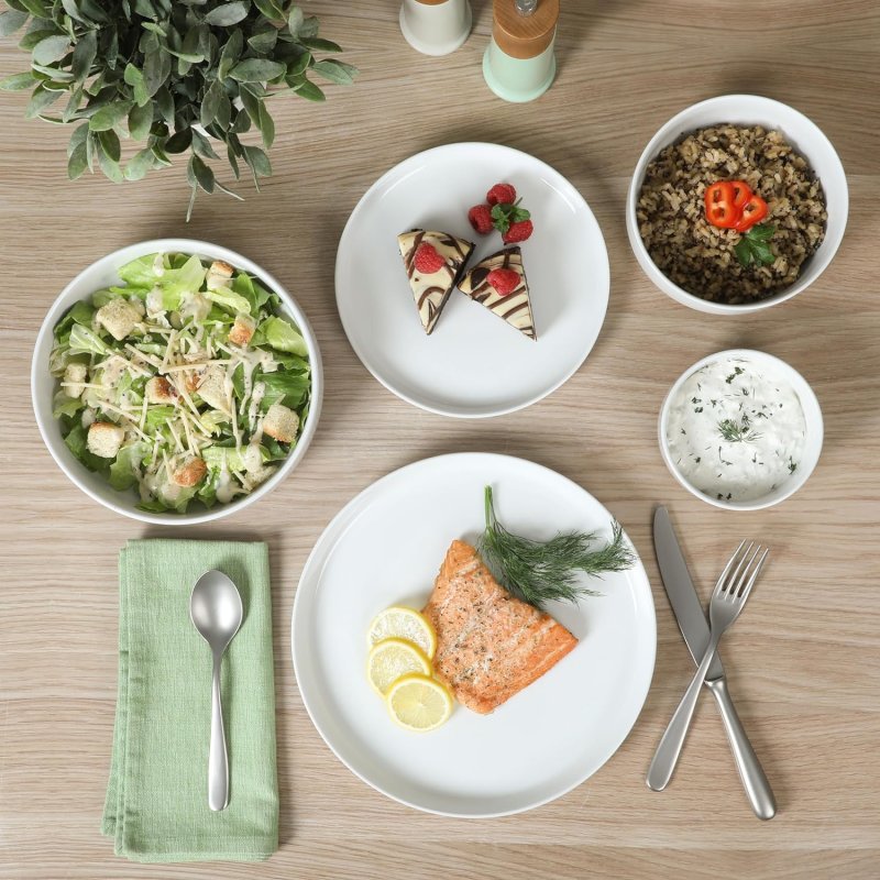 Rothernberg Stackable 40 Piece, Service for 8, White Porcelain Plates and Bowls Set