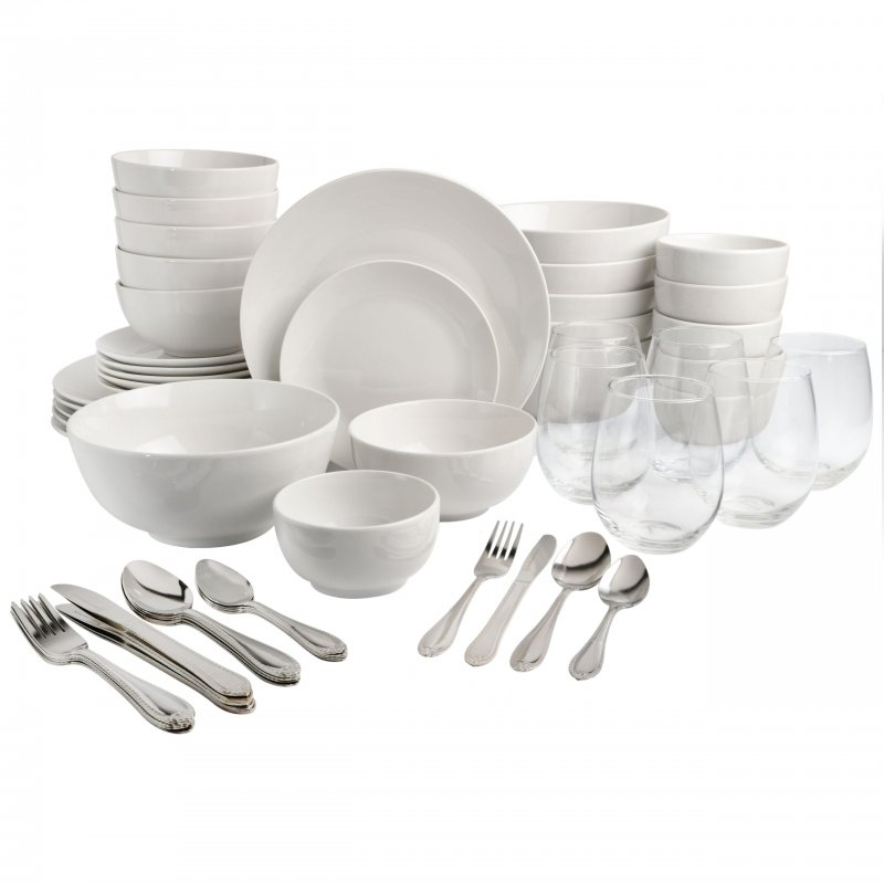 All U Need 60 Piece Plates, Bowls, Glassware, Forks, Spoons, and Knives (Service for 6) Dinnerware Set