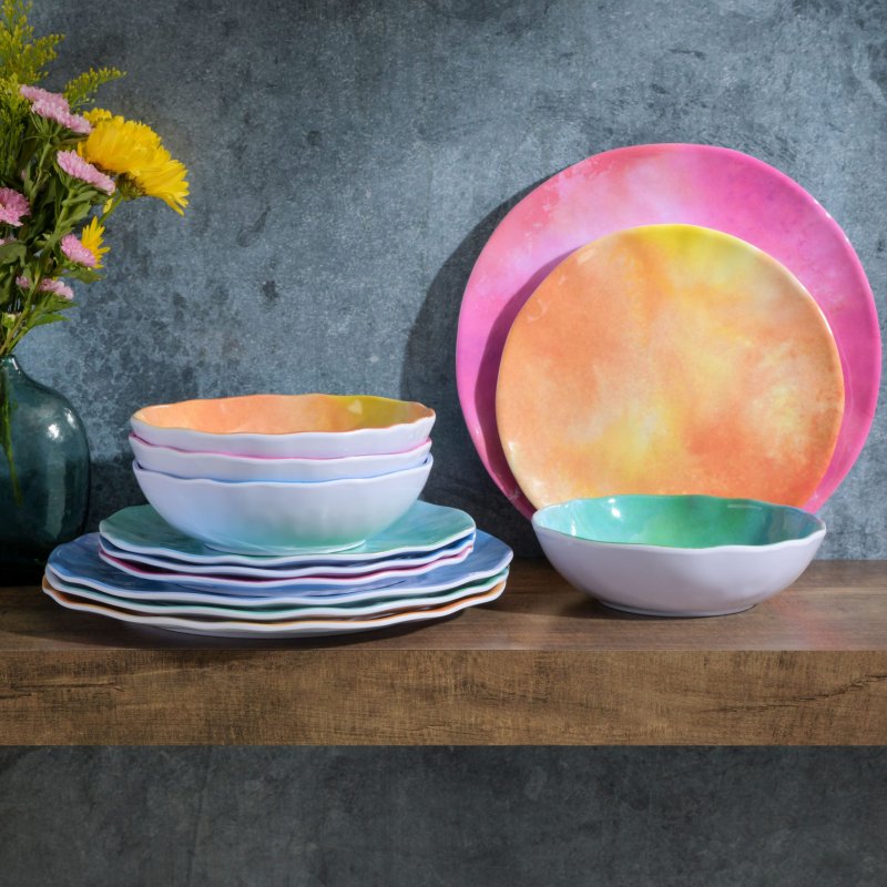 Cinnamon Twist 12-Piece Assorted Color Melamine Dinnerware Set