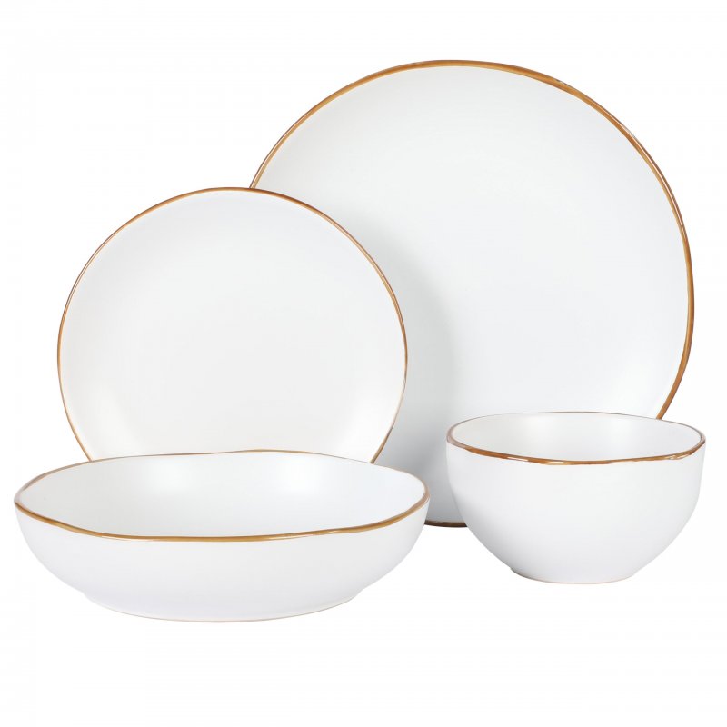Hazeltine 16 Piece Plates and Bowls Dishes Stoneware Ceramic Dinnerware Set