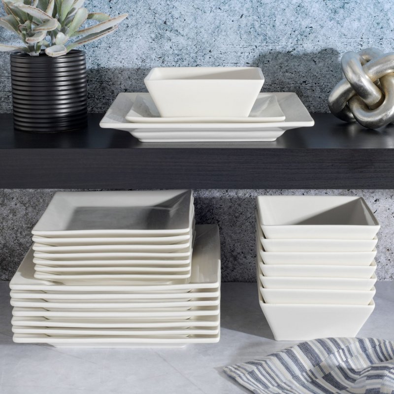 Zen Buffet Hard Square 24-Piece Porcelain Dinnerware Set