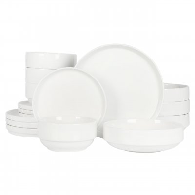 Rothernberg 16 Piece Stackable Porcelain Plates and Bowls Dinnerware Set