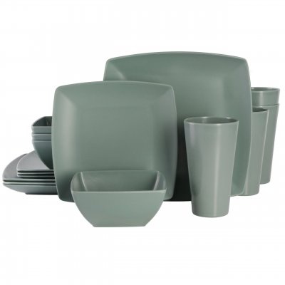 Soho Grayson Square 16-Piece Melamine Dinnerware Set – Green