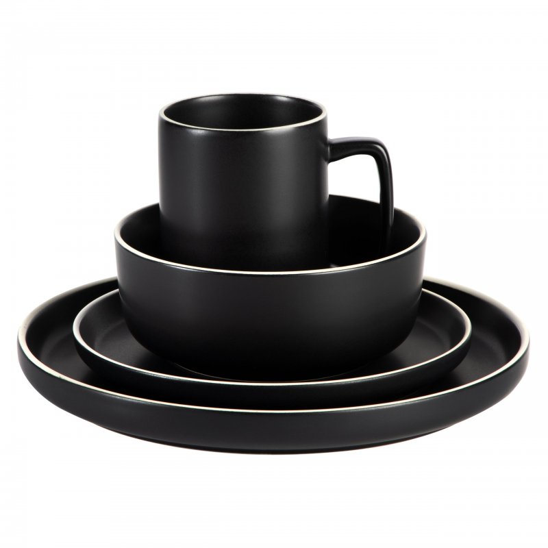 Zuma Nuevo 32 Piece Plates, Bowls, and Mug (Service for 8) Dinnerware Set – Black