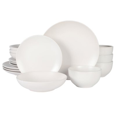Queenslane 16 Piece Plates and Bowls Dishes Stoneware Ceramic Dinnerware Sets – Matte White
