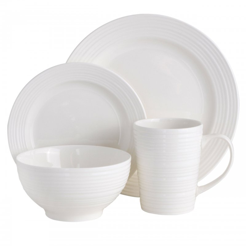 Amelia Court 16-Piece Fine Ceramic Dinnerware Set – White