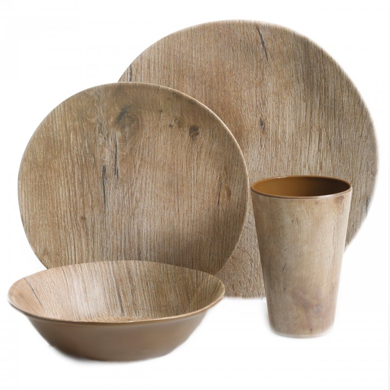 Woodlands Round 16-Piece Melamine Dinnerware Set