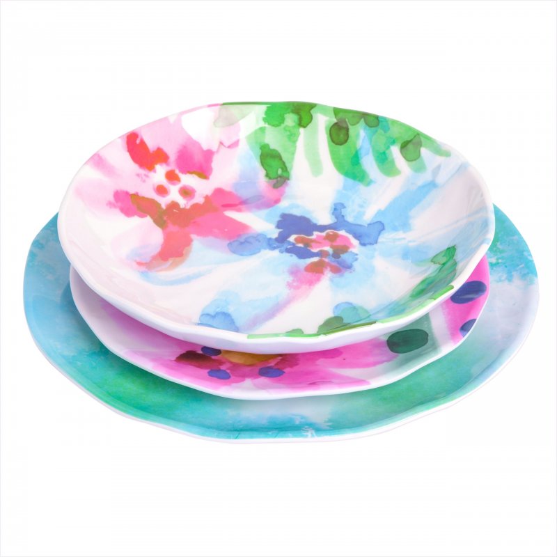 Cinnamon Twist 12-Piece Decorated Assorted Color Melamine Dinnerware