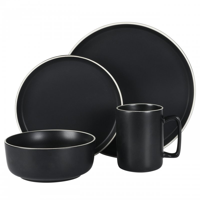 Zuma Nuevo 32 Piece Plates, Bowls, and Mug (Service for 8) Dinnerware Set – Black