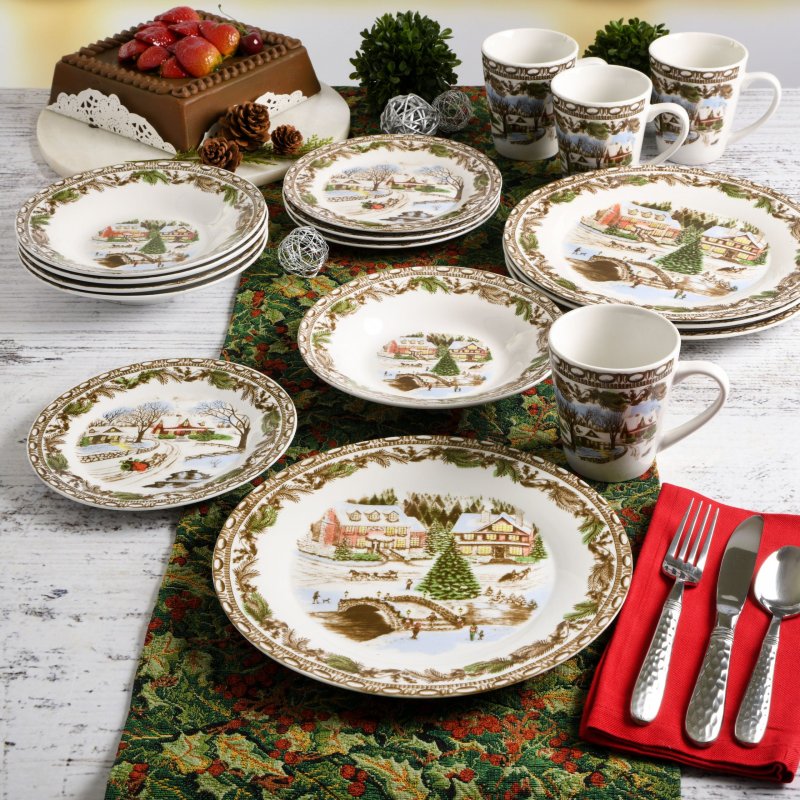 Christmas Toile 16-Piece Dinnerware Set
