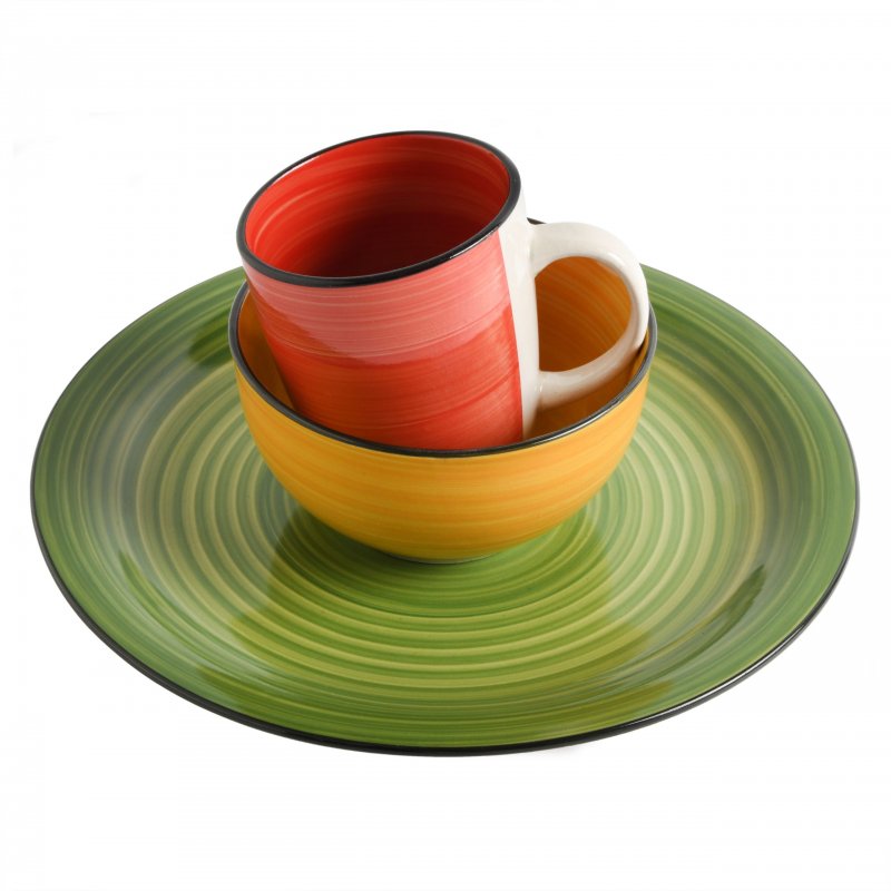 Color Vibes 12-Piece Hand-Painted Stoneware Dinnerware Set