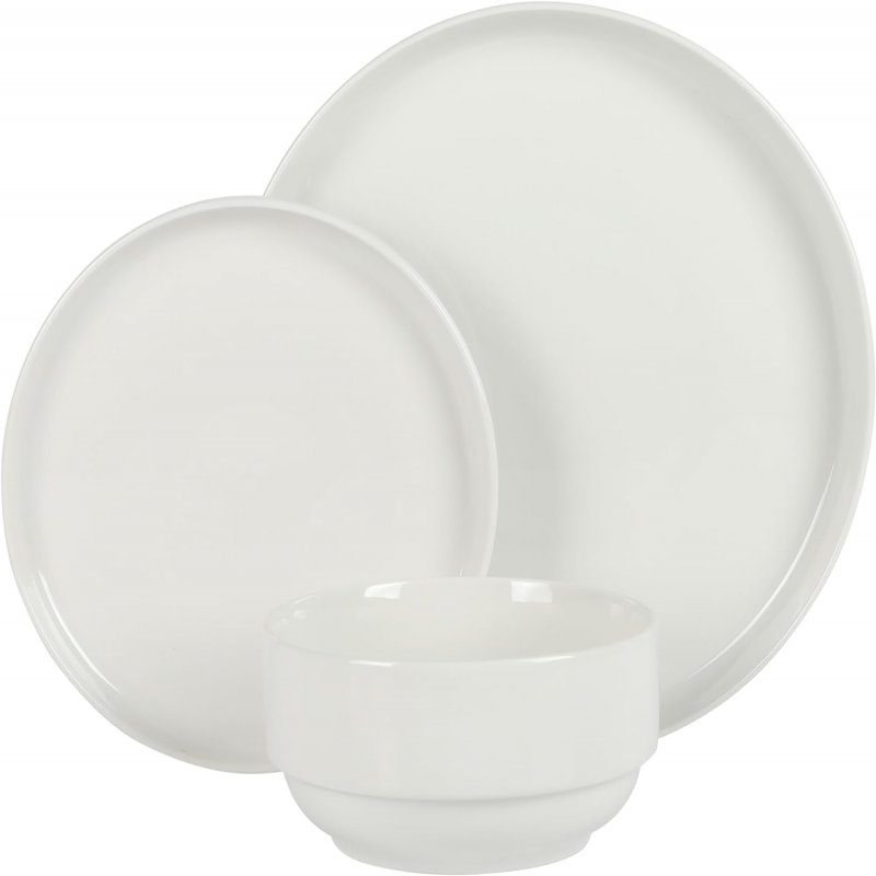 Rothernberg Stackable 18 Piece, Service for 6, White Porcelain Plates and Bowls Set