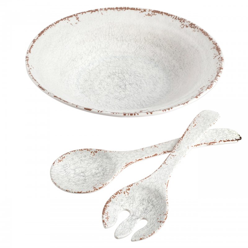 Mauna Melamine 3-Piece 14″ Salad Bowl w/ 2 Servers