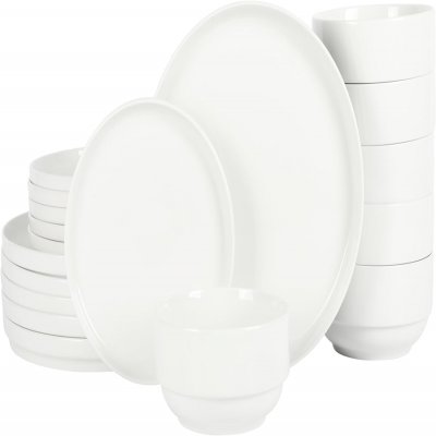 Rothernberg Stackable 18 Piece, Service for 6, White Porcelain Plates and Bowls Set
