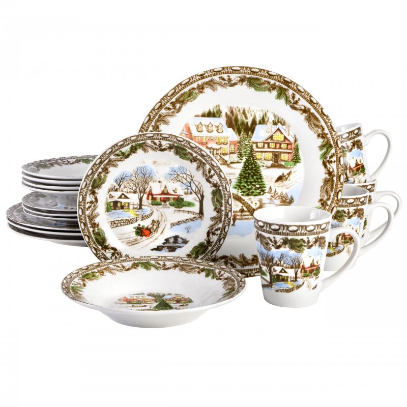 Christmas Toile 16-Piece Dinnerware Set