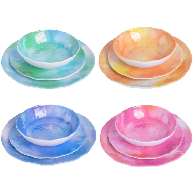 Cinnamon Twist 12-Piece Assorted Color Melamine Dinnerware Set
